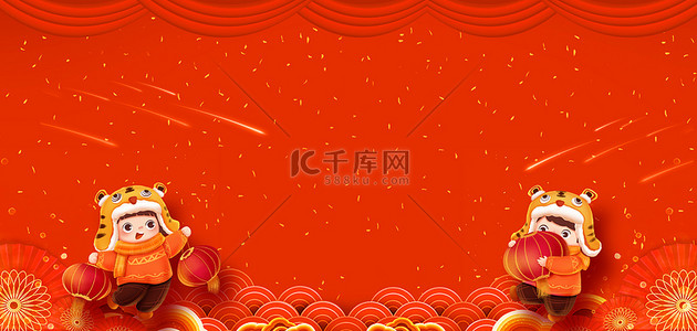 福娃背景图片_新年福娃拜年红色喜庆新年海报背景