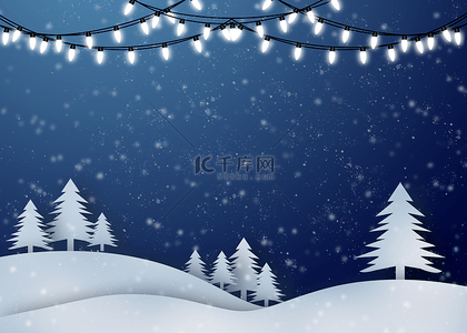雪花圣诞树背景图片_灯串白色灯球圣诞树雪花背景