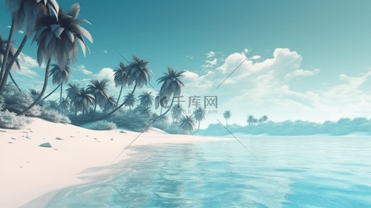 浪漫海岸背景图片_创意蓝色系沙滩背景