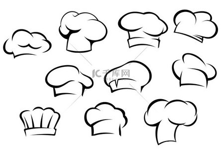卡通风格的白色厨师帽和帽子