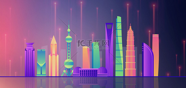 世贸大厦背景图片_多彩渐变上海背景素材