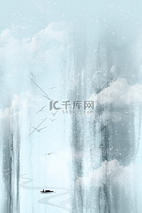 中国风小雪背景图片_中国风冬天意境山水壁画