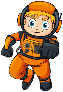 一名宇航员，穿着橙色的衣服
