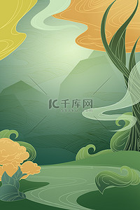 绿色云纹背景图片_中国风海报云纹植物