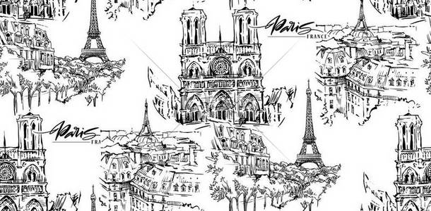 手绘巴黎背景图片_巴黎向量例证。手绘矢量艺术品.