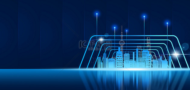 商务集合背景图片_科技城市蓝色大气简约