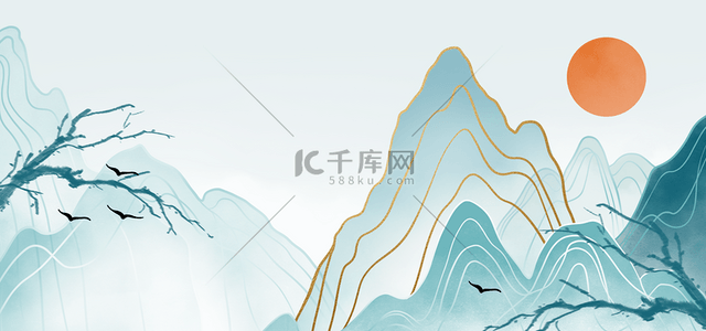 气象播报背景图片_山脉和太阳水墨山峰背景