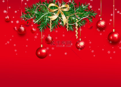 圣诞树叶星星背景图片_圣诞节艺术圣诞球红色背景