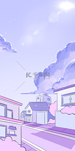 蓝天和房子背景图片_街道和天空风景粉色壁纸背景