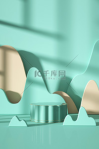 c4d立体绿色背景图片_春季日常c4d立体绿色青色中国风海报背景