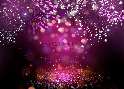 紫色周年庆背景图片_光效紫色烟花星光背景
