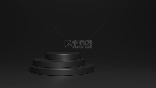 现代黑色平台的产品展示。气缸形状。黑色背景。空的舞台。3D渲染说明.
