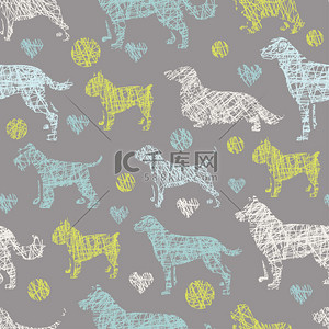 朋友图标背景图片_Dog breeds fresh seamless pattern