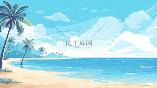 海滩台子背景图片_夏天海边椰子树景色背景