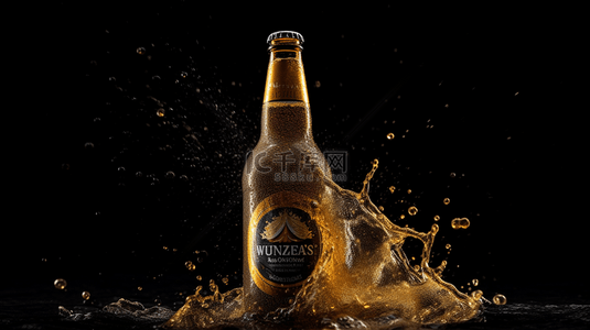 啤酒酒盖背景图片_一瓶啤酒被喷洒在水中创意背景