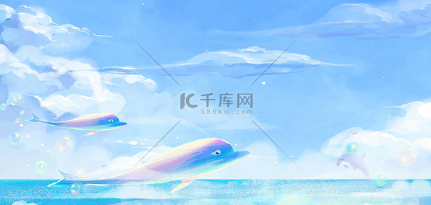 海洋海豚海洋背景图片_海豚大海天空蓝色