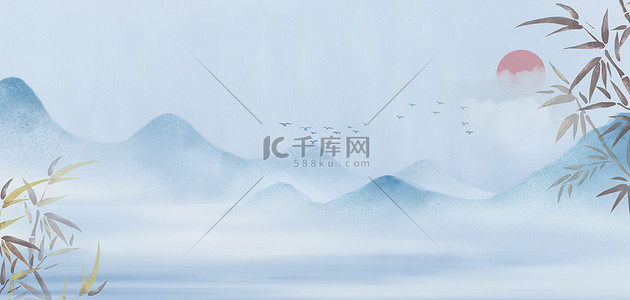 中国风山水竹子水墨复古清明节海报背景