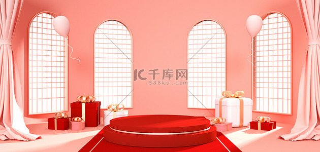 c4d粉色背景展示台背景图片_电商粉色展示台c4d