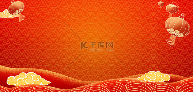 喜庆礼盒堆背景图片_祥云灯笼红色中式喜庆