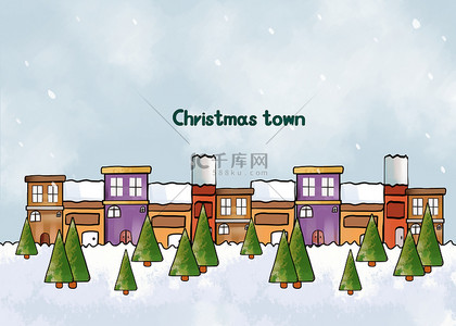 下雪城市背景图片_圣诞节大雪卡通小镇背景