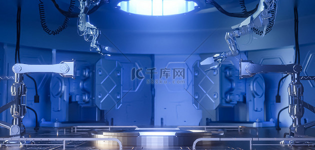 蓝色炫酷电商背景图片_3D立体机械科技 蓝色电商展台
