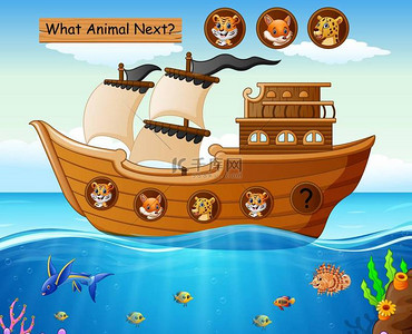 木舟帆船与野生动物主题的矢量图解