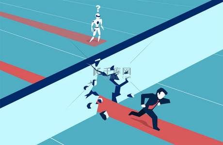 跑背景背景图片_机器人在竞争中跑前破墙的概念例证