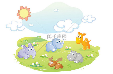 大象框架图背景图片_젊은 동물 가든 만화在花园的幼小动物卡通