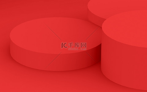夏季假日背景图片_3D红色圆筒讲台最小工作室背景。摘要三维几何形体图解绘制.夏季假日产品的展示.