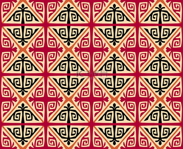 部落图案背景图片_中亚各民族无缝制哈萨克族或哈萨克族部落图案，色彩艳丽的红色、橙色和黑色饰物，用于定制设计、背景、纺织品
