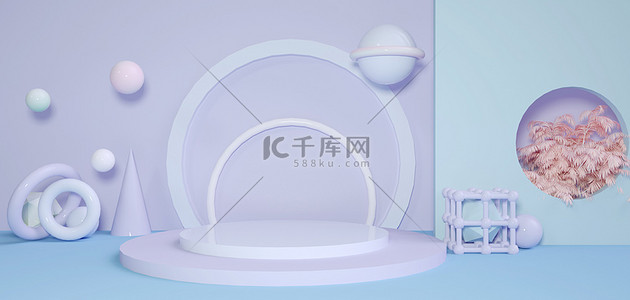 产品banner背景图片_电商几何紫色清新banner