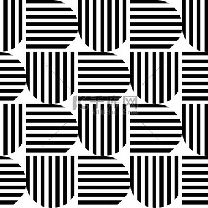 黑色和白色几何条纹无缝模式抽象背景动态