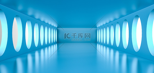 回忆长廊背景图片_C4D空间立体长廊蓝色3D空间背景