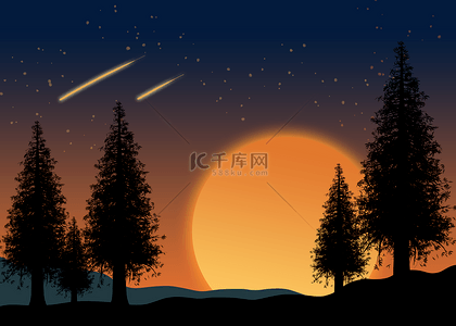 夜晚夏季背景图片_日落阴影流星夕阳天空背景