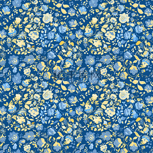 蓝色花的叶子背景图片_幻想抽象花无缝图案