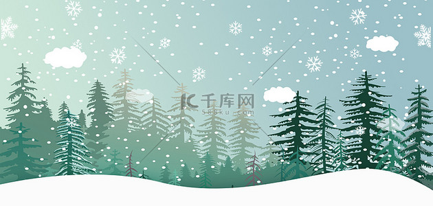 冬天树林雪花绿色简约