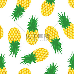 水果底纹白色背景图片_菠萝和菠萝片，背景为白色。热带水果模式。矢量说明.
