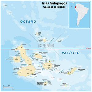厄瓜多尔加拉帕戈斯群岛详细矢量图