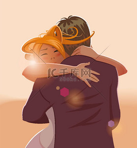 太阳卡通可爱背景图片_一对情侣的拥抱。矢量图