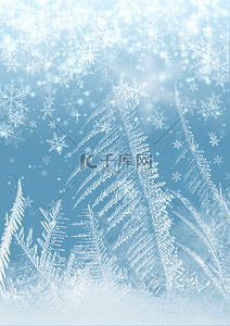 雪背景图片_冬天冰晶蓝色简约雪花