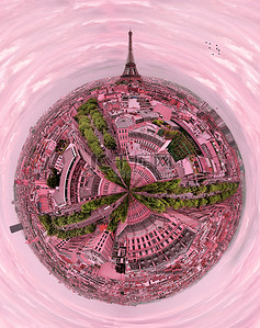 浪漫元背景图片_美丽浪漫的巴黎, 粉红色的圆形全景, 法国