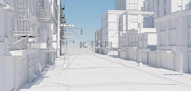 c4d模型c4d背景图片_立体3D城市建筑白色街道背景C4D模型