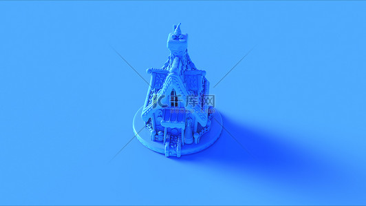 圣诞姜背景图片_蓝色圣诞姜饼屋3D插图3D渲染