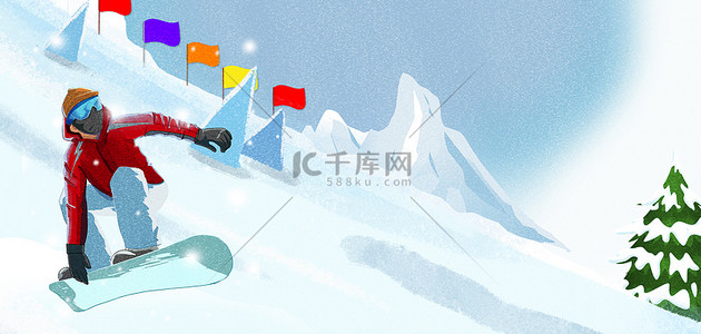 运动体育宣传背景图片_冬季运动会滑雪雪山蓝色简约卡通宣传背景