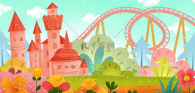城堡卡通背景图片_六一游乐园彩色卡通童趣儿童节背景