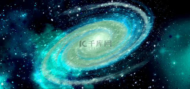 蓝绿色抽象螺旋星空星云背景