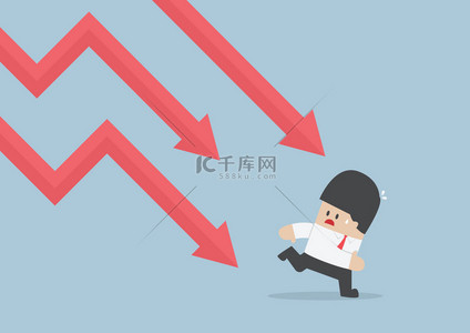 失量背景图片_Businessman run away from falling graph, Downtrend