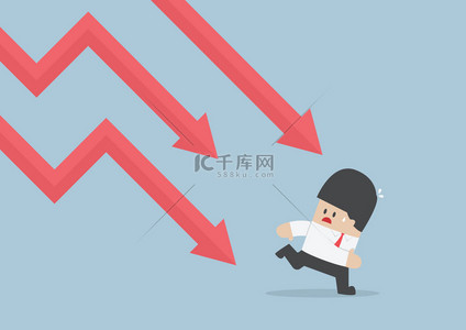 卡通可爱箭头背景图片_Businessman run away from falling graph, Downtrend