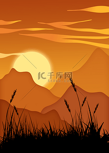 落日风景背景图背景图片_日落阴影金色夕阳山峰背景