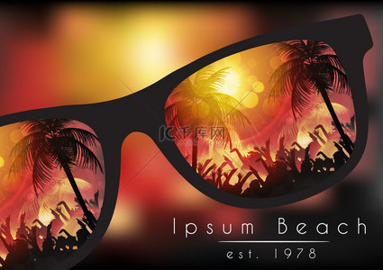 聚会的背景背景图片_夏季海滩聚会传单设计带太阳镜上模糊的背景 — — 矢量图